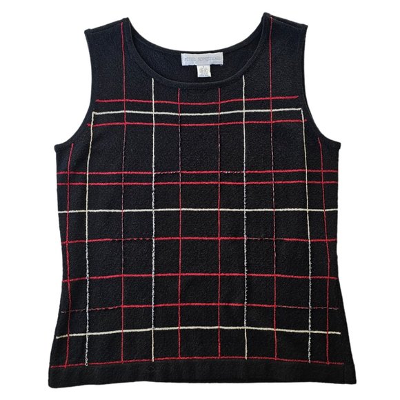 Petite Sophisticate Tops - Petite Sophisticate Plaid Scoop Neck Knit Top Vest | NWOT | SP | Blk Red Cream